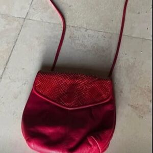 Vintage Red Leather Crossbody Bag with Snakeskin Flap